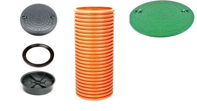 Drainageschacht DN315 0,5m Mit DN110 Anschluss - Sickerschacht Orange Mit Deckel