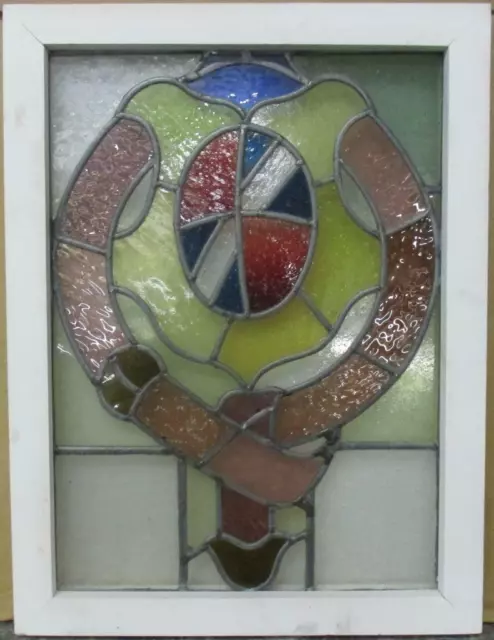 MIDSIZE OLD ENGLISH LEADED STAINED GLASS WINDOW Fun Abstract Shield 17.25" x 23"