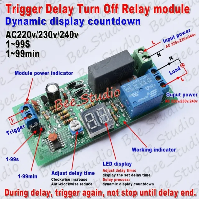 AC 220V 230V Trigger Timer Verzögerung Drehen aus Schalter Platte Relais Modul