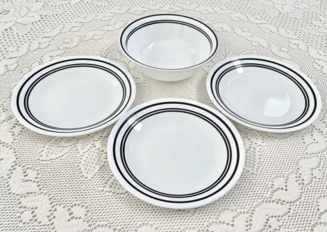 4 Pc Lot Corelle CAFE BLACK (3) Bread/Dessert/Appetizer Plates & (1) Cereal Bowl