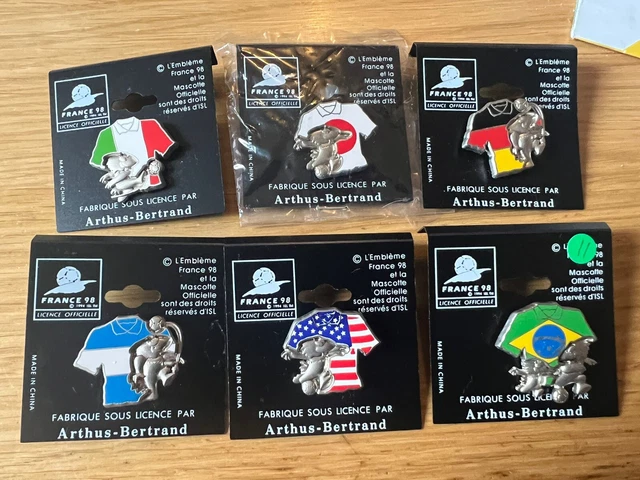 6x France 98 World Cup Pin Badges Mascot Footix 1998 Football Shirts New