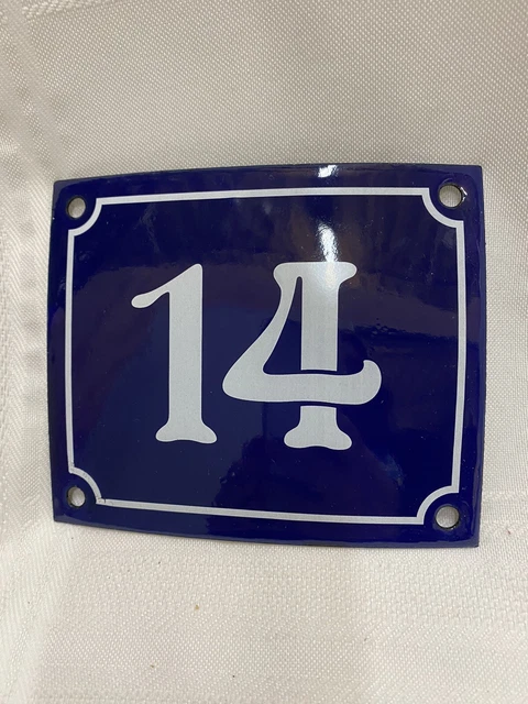 Vintage Style Blue Enamel Porcelain French House Number Door Steel Metal Sign 14