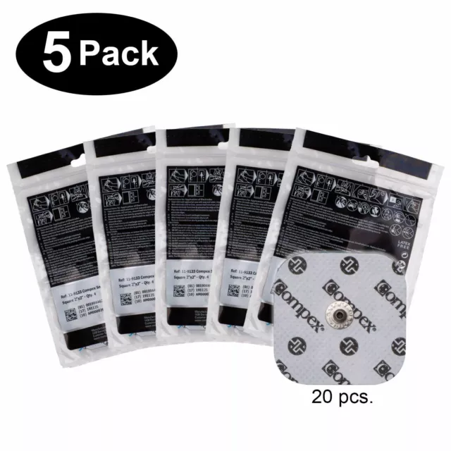 Compex Easy Snap Electrodes 2In X 2In - 5 Pack (20 Electrodes) - White