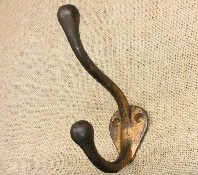 LARGE Old Coat Hook Heart Base School House Farm Heavy Duty Rustic Brass 5"