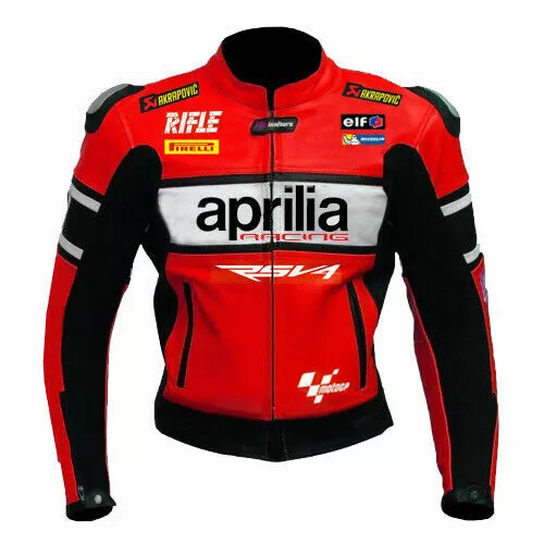 Aprilia Motocicleta Moto Hombres Cuero Chaqueta Carreras CE Armadura Protector