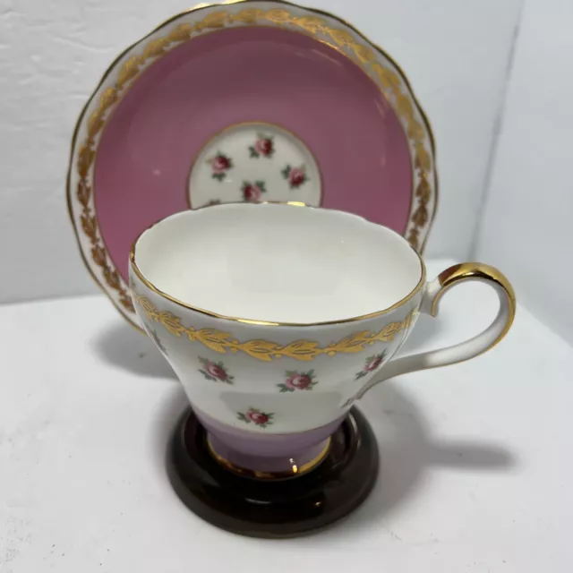 VTG 1789 Royal Adderley, England: White and pink tea cup & saucer w/small roses