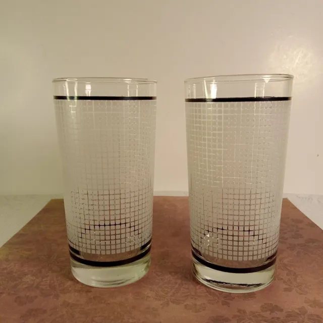 Vintage MCM Libbey Glassware Black and  Frosted  White Highballs Set of 2