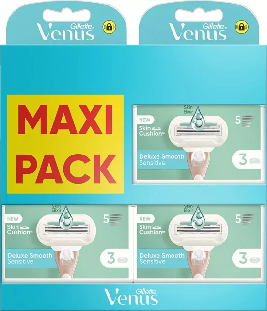 Pack 9 Lames Gillette VENUS "Deluxe Smooth Sensitive" Recharges Rasoir Femme 5*