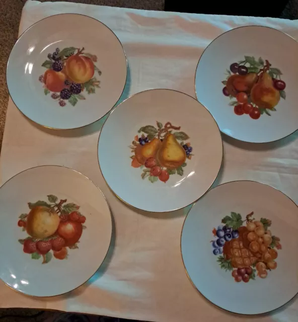 Set of Five Vintage Bareuther Waldsassen Bavaria-Germany 7.75” Fruit Plates