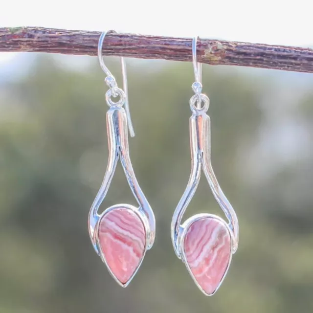 Natural Rhodochrosite Gemstone 925 Sterling Silver Handmade Earring