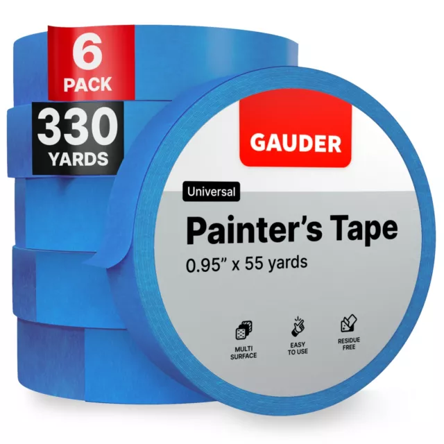 Painters Tape (1” x 55 Yards) | 6X Blue Masking Tape for Renovation Work, DIY...