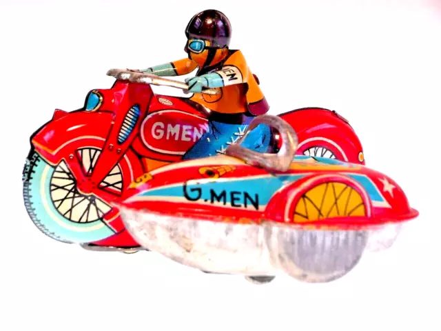 gsTOP GSMOTO "GMAN WITH SIDECAR" MARUSAN JAPAN 1950s, 9cm, FR OK, NEARLY NEW