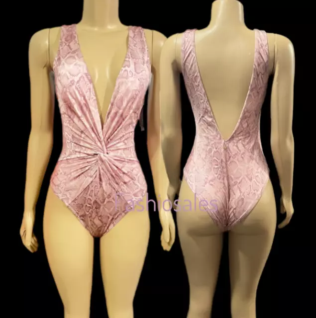 Victorias Secret Swim Twist Plunge One-piece Swimsuit Medium Pink Snake New