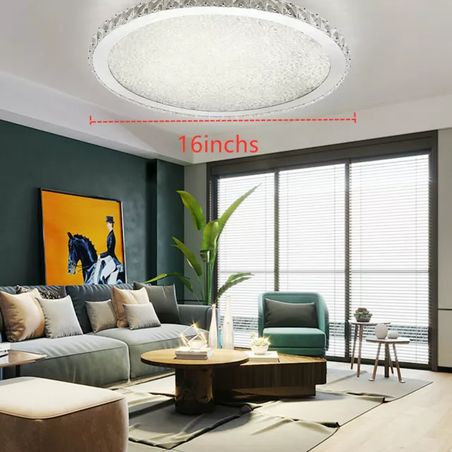 Modern Crystal Ceiling Light LED Pendant Lamp Fixture Flush Mount Chandelier 30W