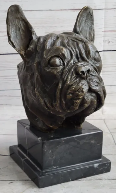 Bronze Sculpture Bust Head of a French Bulldog Hot Cast Marble Gift