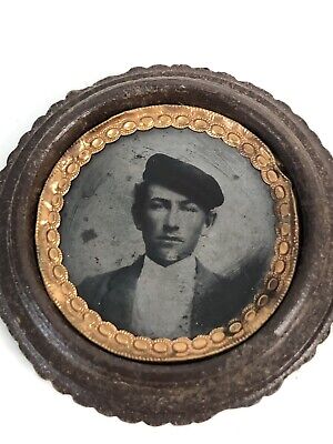 1860s Tintype of Young Man in Round “Cookie” Case Civil War Zouave Soldier?