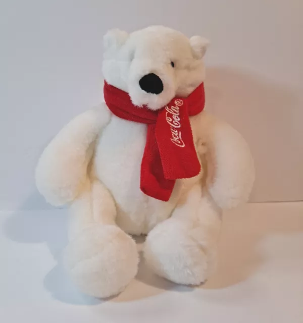 Coca Cola Polar Bear Plush 8 Inch Sitting with Red Scarf Stuffed Animal Toy
