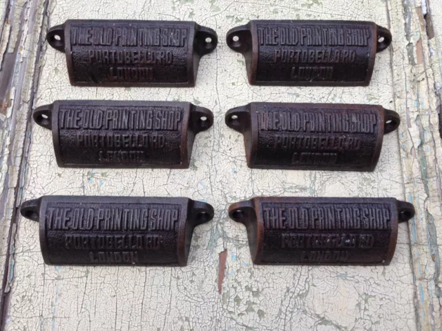 6 X Vintage Stlye Cast Iron Printing Shop Drawer Pull Cup  Handles