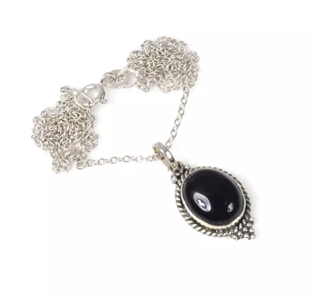 925 SOLID STERLING Silver Black Onyx Chain Pendant-19 Inch s144 EUR 9 ...