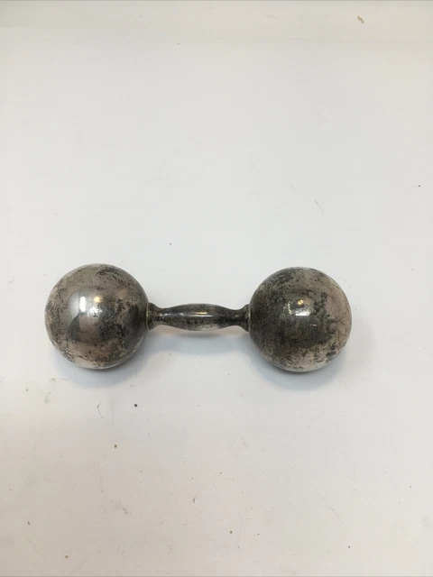 Vintage Tiffany 925 Sterling Silver Barbell Baby Rattle - 4 1/2" - 2.5 oz