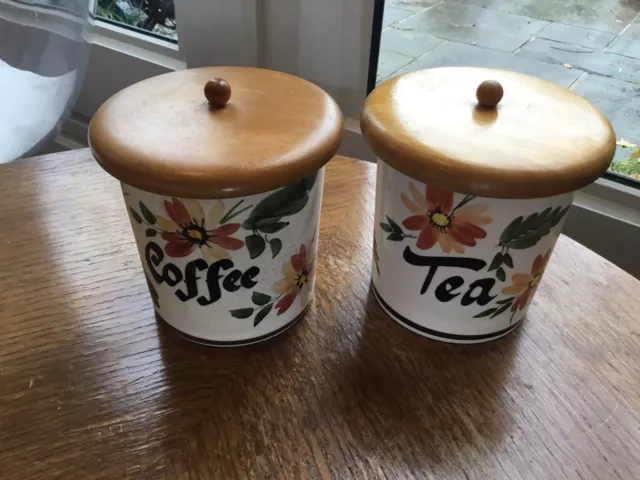 Vintage Retro Hand Painted Toni Raymond Pottery Tea & Coffee Jars With Lids