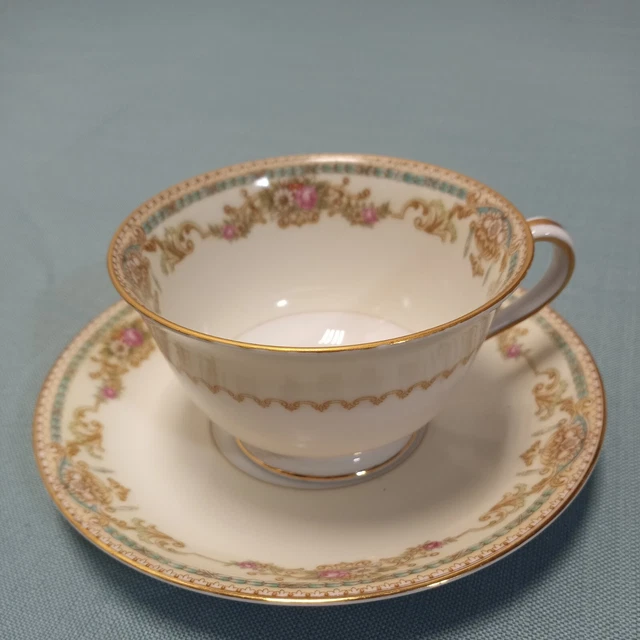NORITAKE CHINA TEA Cup & Saucer Made in Occupied Japan teal symphony