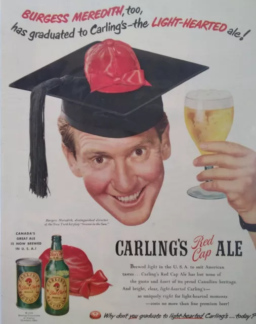 Carlings Red Cap Ale Print Ad Original Vtg 1950s OH Burgess Meredith Mick Rocky