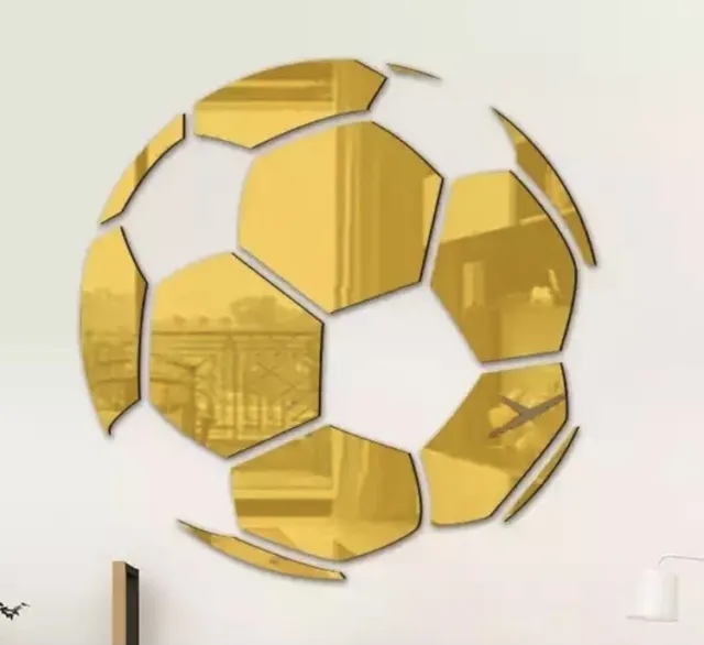 NEW 12” Gold 3D Soccer Ball Football Mirror Wall Decor Acrylic Stickers Set