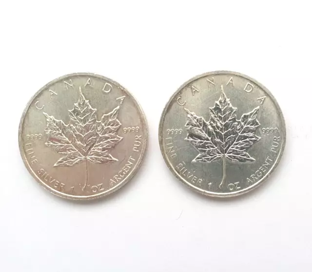 2011 Kanada Ahornblatt 1 Unze Feinsilber Bu $ 5 Fünf-Dollar-Münzen x 2 reines Silber