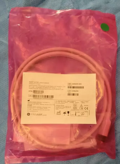 GE 2058203-001, NIBP HOSE, Adult, Pediatric Rectangular To GE Dinaclick 1.2m