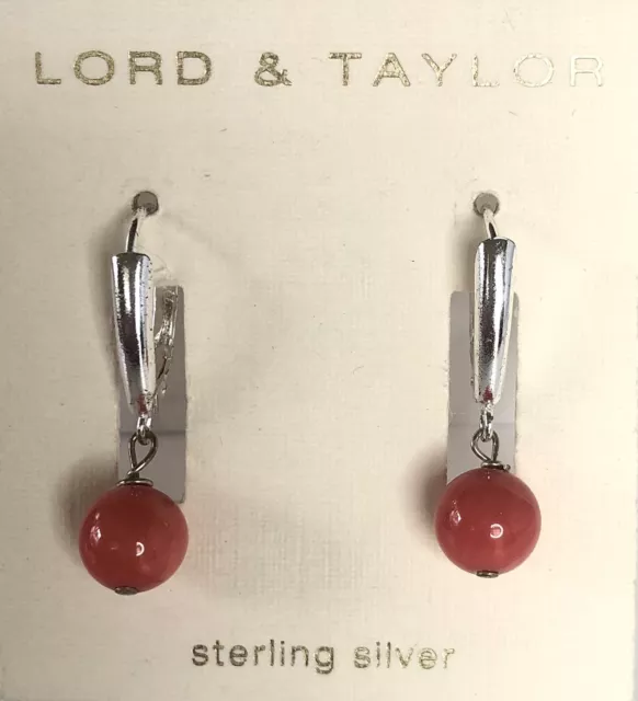 NWT Lord & Taylor Sterling Silver Drop Earrings Orange Beads