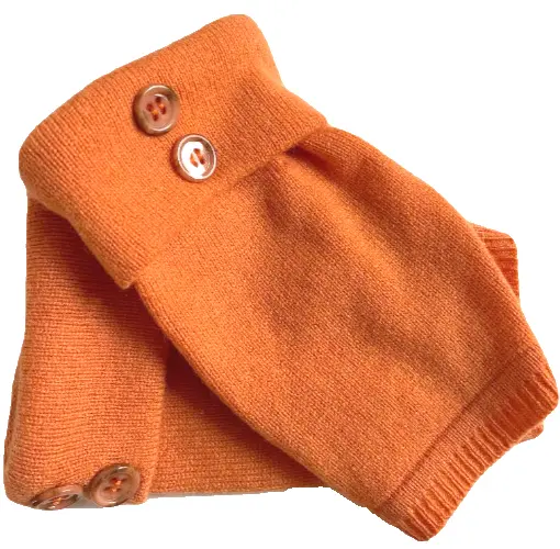 Fingerless Gloves Orange 100% Cashmere S - M Small - Medium Mittens Women's Cuff