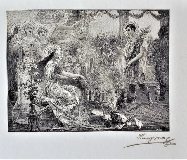 HENRY WOLF Original Pencil SIGNED Wood Engraving on Tissue MUSIC & SAINT CECILIA