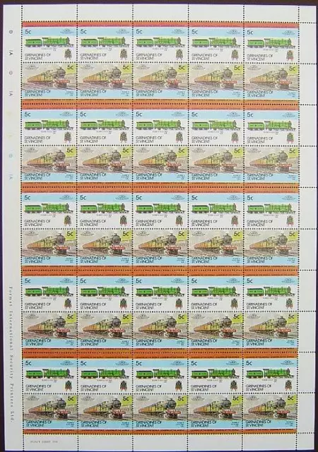 1903 NER Class V / LNER C6 4-4-2 Train 50-Stamp Sheet (Leaders of the World)