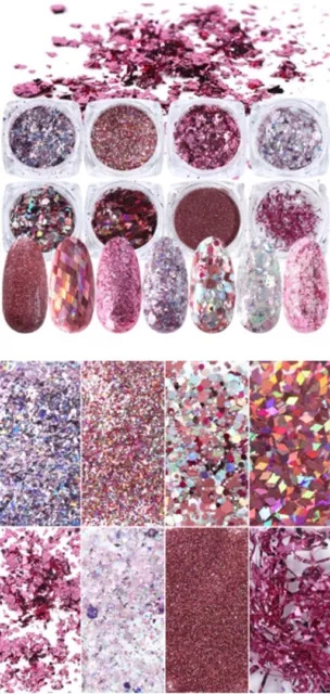 Holographic Metallic Nail Glitter Dust Chunky Fine Face Nails Festival Body Sets