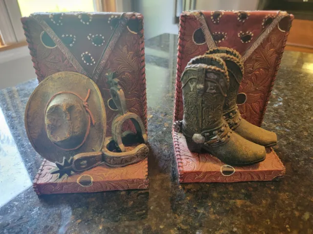 Vintage Western Bookends Heritage Cowboy Boots, Hat And Spurs