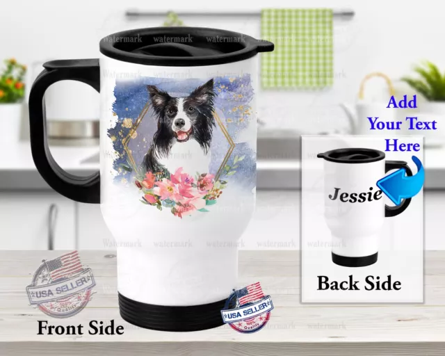 Border Collie Dog Flower Personalized Stainless Steel Tumbler 14oz Travel Mug