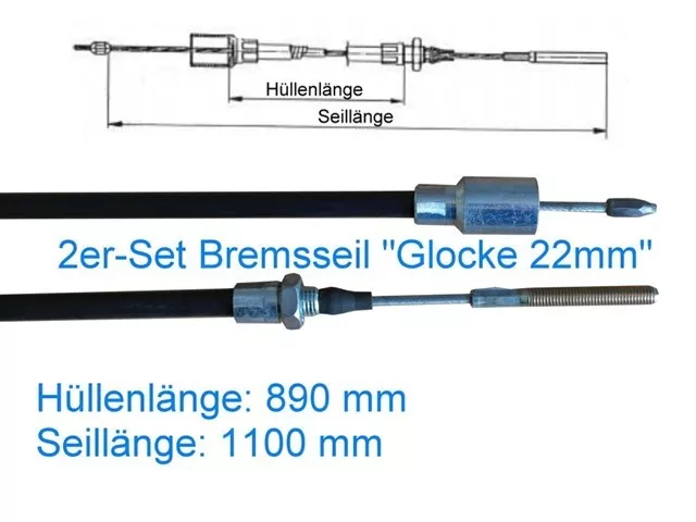 2er Set Bremsseil Anhänger - Glocke 22mm - HL 1030 mm - für Knott