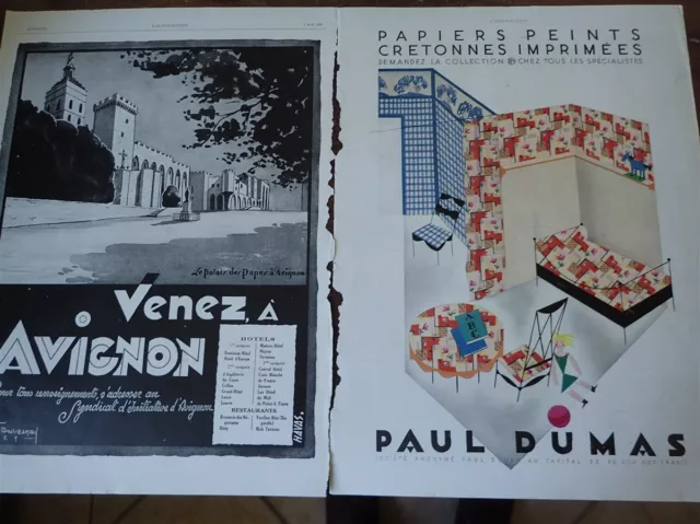 AVIGNON par Albert DUVERNAY + papier Paul DUMAS pub papier ILLUSTRATION 1929