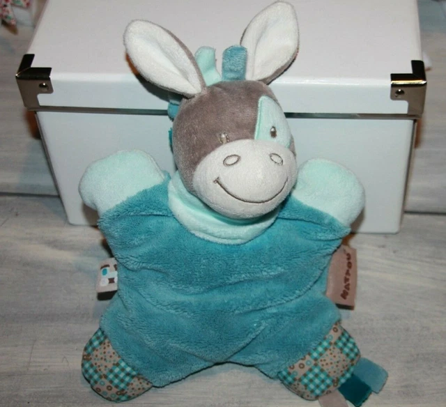 Doudou  Nattou Ane  Bleu Gris Semi Plat Grelot Cyril Et Gaston Neuf