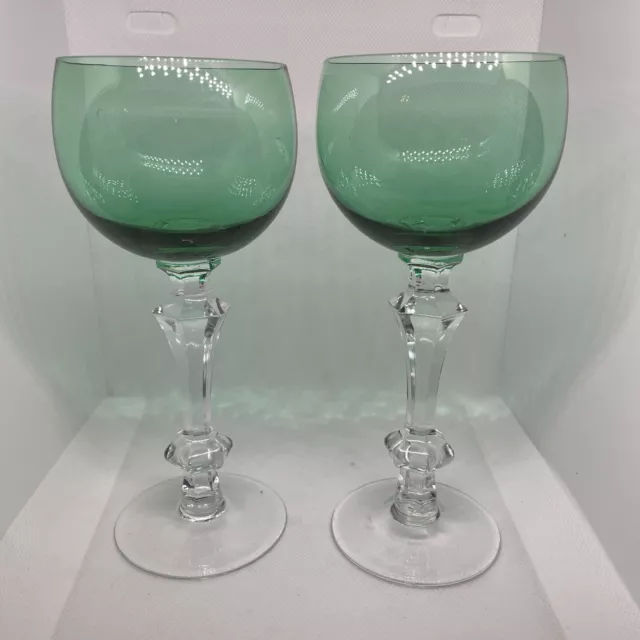 Pair of Vintage Tiffin-Franciscan Killarney Green Cordial Wine Goblet Glass