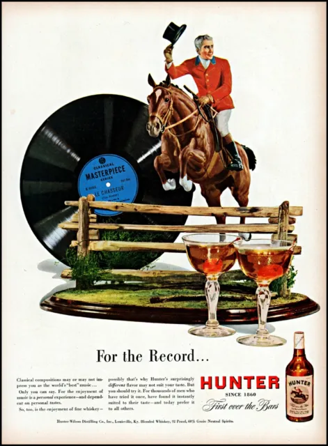 1947 Hunter whiskey equestrian horse jumping fence vintage art print Ad  adL59