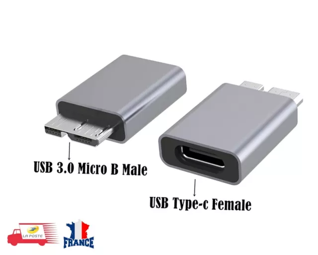 Adaptateur Micro B USB 3.0 mâle vers Type C femelle connecteur pour disque dur