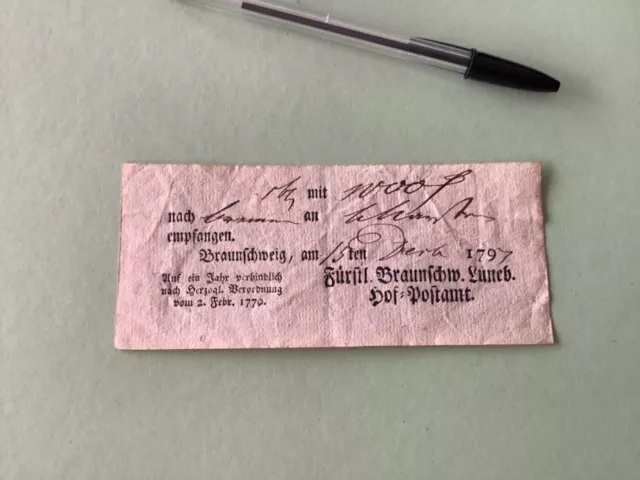 Germany Braunschweig 1797 postal note Ref A1580