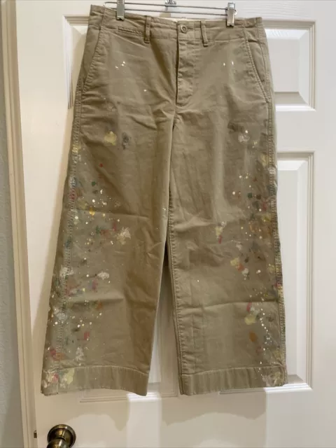Polo Ralph Lauren Women's Khaki Paint Splatter Wide Leg Chino Pants Size 6