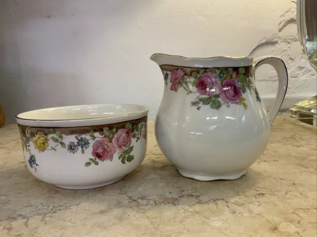 Vintage Royal Doulton English D6071 Rose Set England Tea Milk Jug & Sugar Bowl