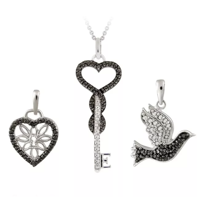 Diamant Noir Accent Coeur Clé Et Collier Oiseau 3-pc Set