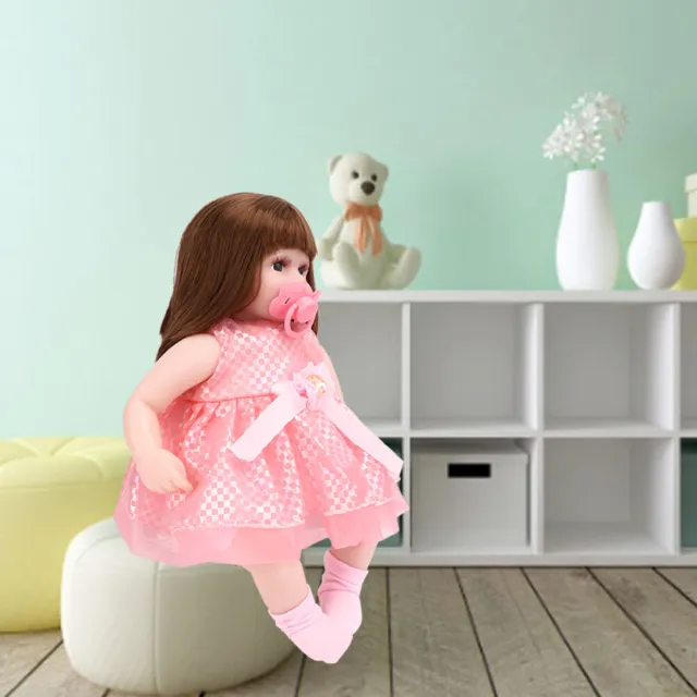 42cm Infants Dolls Full Body Vinyl Lifelike Baby Girl Dolls With Long Hair(Doll