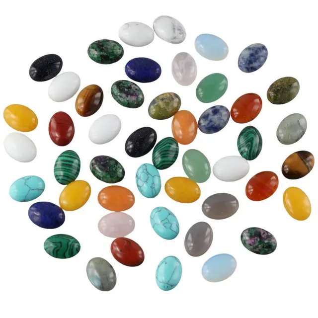 48 PCS Flatback Flat Gemstone Beads Multi-Color Gemstone Cabochons  Necklace