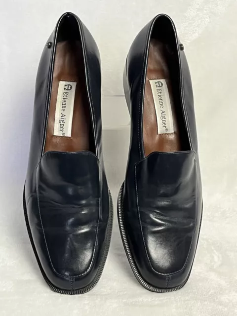 ETIENNE AIGNER Navy Rush Leather Loafers Slip On Women's Shoes Size 8.5